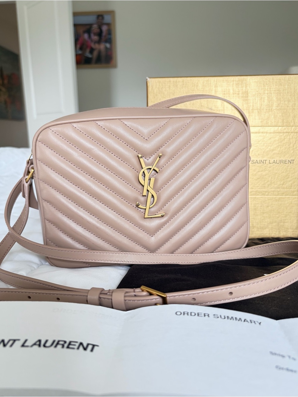 SAINT LAURENT
Lou Camera Bag in Quilted Leather dark beige